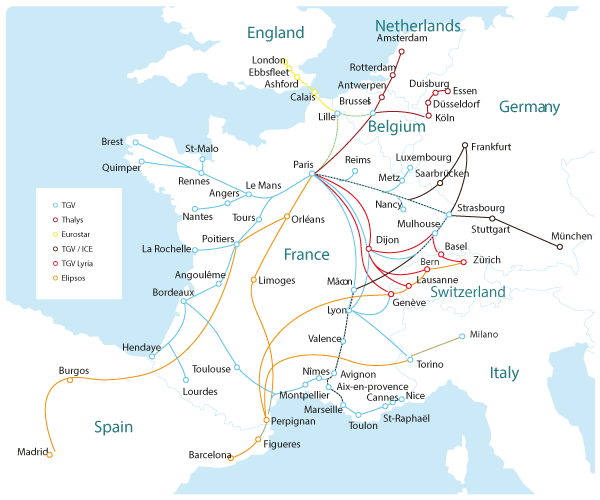 Карта Европы RailEurope